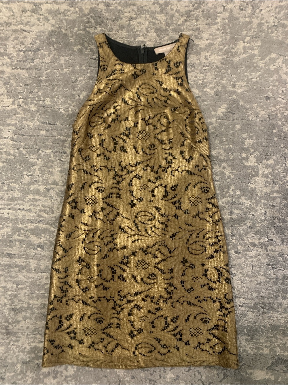 Banana Republic Gold and Black Lace-Overlay Mini Dress